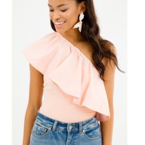 BARDOT ONE SHOULDER RUFFLE TOP bodysuit